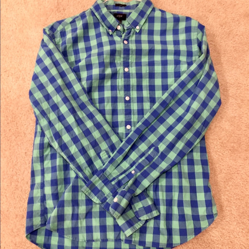 J. Crew Men’s SLIM Green & Blue Oxford / Large